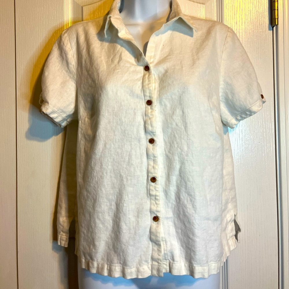 Karen Scott Women's Sport Linen Blend Button-Up – Size Petite Large